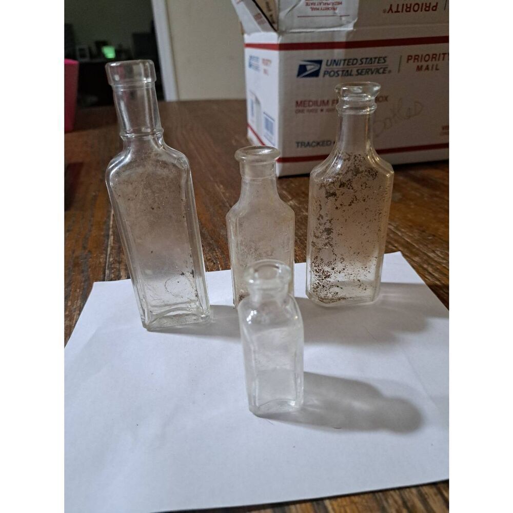 Antique Vintage Lot 4 Apothecary Medicine Bottles Decor Halloween Collectibles